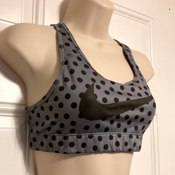 NIKE Dri Fit Gray Black Polka Dot Racerback Sports Bra Womens Small - Picture 2 of 13